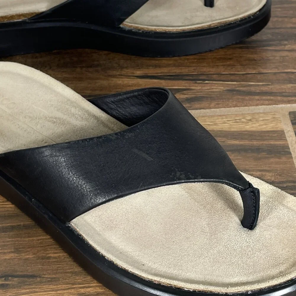 Ecco Corksphere Womens Size EU 39 Shoes Black Leather Platform Thong Sandal_5